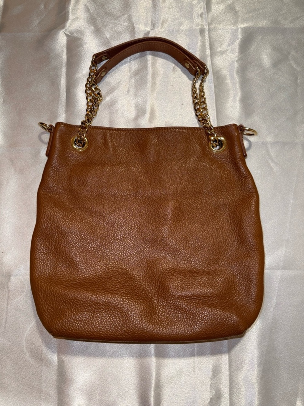 Michael Kors Cognac Leather Shoulder Bag with Gold Chain Straps
